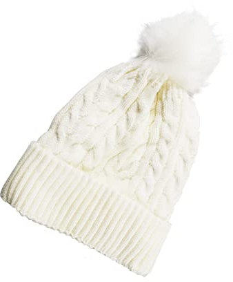 AUFIKR Knit Slouchy Beanie für Frauen Doppellagige Fleece-Linie Hut mit Bommel-Pom-Mützen (weiß)