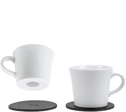 silwy® Porzellan Magnet-Espressotassen (2er Set) inkl. zwei Metall-Nano-Gel-Pads BLACK - rutschfeste Camping- und Caravaningtassen, Boot- und Yachtzubehör