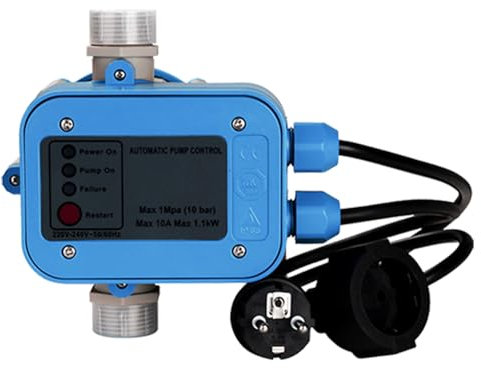 Jopassy 1100W 4800l/h Pumpensteuerung, Druckschalter für Wasser mit Kabel, Druckwächter 10 Bar, IP65 Druckwächter Durchflusswächter für Hauswasserwerk Pumpe Brunnenpumpe(1.5 Bar）