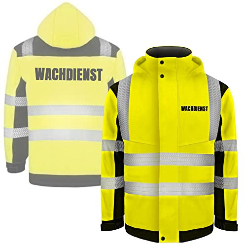Fassbender-Druck WARNWESTEN - WACHDIENST Sicherheitsjacke Winterjacke GELB - Gelb Warnjacke nach EN ISO 20471 zertifiziert - Unisex und hochwertigem Reflektorstreifen (Gr. M)
