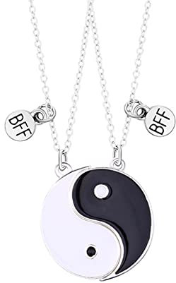 Hifot 2 Stück Halskette Damen Silber Freundschaftskette, Bff Ketten für 2 Mädchen, Yin Yang Halskette Anhänger, Runde Halskette Lang für Frauen Freundin Geschenk Personalisierter Schmuck