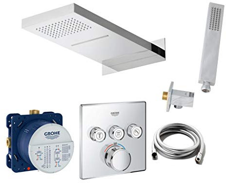 vanvilla Sistema doccia con miscelatore thermostatico incasso doccia di Grohe SmartControl e doccia a pioggia vanvilla con miscelatore, soffione doccia angolare, kit doccia G04 cromo