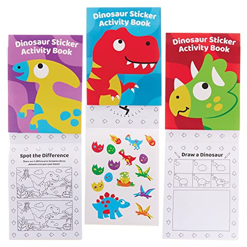 Baker Ross FX576 Dinosaurier-Sticker-Aktivitätsbücher - 8er-Packung, Sticker-Bücher-Partytütenfüller für Kinder