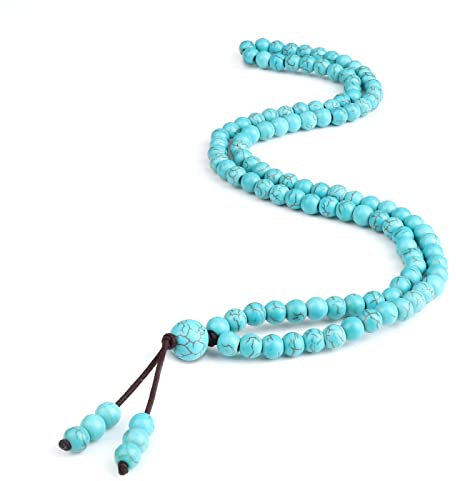 6 mm natürliche hellblaue Perlenketten, modisch, handgefertigt, 108 Perlen, elastisches Armband, Yoga, Meditation, Herren, Schmuck, Geschenke, Halskette