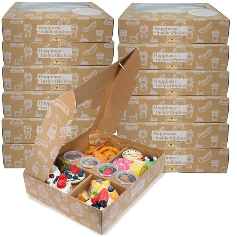 Brown Pastry Box Grease Proof 12 Set, 24pt Thick Cardboard Dessert Box w/Window, Catering Trays with Lids Deli Snack Bakery TakeOut, Catering Boxes Containers for Party 4-7 people 12x10x2.5