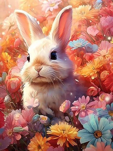 HIMBIU 5D Diamond Painting Set Kaninchen, DIY Diamant Painting Tier Bilder, Full Drill Kristall Kits, stickerei Kreuzstich Diamond Dekoration Kunsthandwerk Hauptwanddekor Geschenk 30x40cm