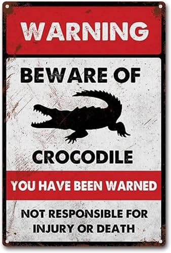 Vintage Metallschild Beware of Crocodile Poster Retro Wanddekoration Kunst Handwerk Tafel Deko für Bar Home Decor 20,3 x 30,5 cm
