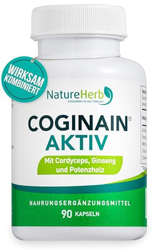 NatureHerb® Coginain aktiv - Mit Cordyceps, Ginseng, Potenzholz Spezialextrakten + Forskolin - 90 Kapseln - Potenz & Testosteron Booster - Maca & Damiana Alternative - Blutfluss & Vitalität