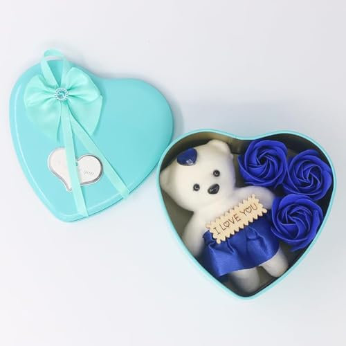 SECALIFE Rose blu regalo per donne, rose fatte a mano in scatola a forma di cuore, 3 fiori di rosa con I Love You per lei, San Valentino, festa della