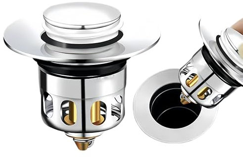 PUTOAHAO 2 Pièces Bonde de Lavabo Universel,Bouchon de Lavabo Pop-Up de Acier Inoxydable,Bonde Lavabo pour Vasque À Poser Bouchon,Baignoire, Cuisine, Lavabo (Orifice de Vidange 34-40mm)