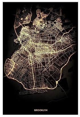 Brooklyn City Lights Map Poster Leinwand Poster Wandkunst Dekor Druck Bild Gemälde für Wohnzimmer Schlafzimmer Dekoration ungerahmt 30 x 45 cm