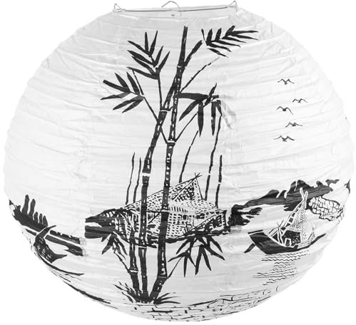 Lanterne en Papier Japonaise Chinoise Lanternes en Papier Japonaises en Bambou Noir Abat-Jour en Papier Décoration pour Le Mariage du Bar du Nouvel an 40 Cm