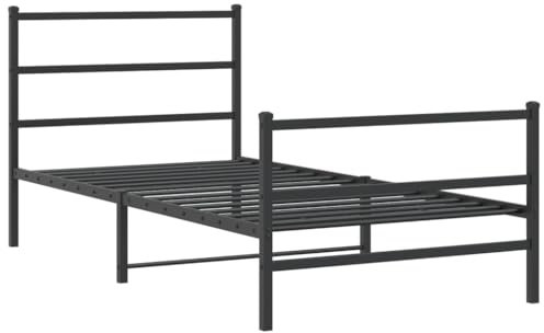 vidaXL Bettgestell, Bettrahmen mit Lattenrost, Bett Gästebett mit Kopfteil Fußteil, Metallbett Einzelbett Schlafzimmerbett, Schwarz 100x200cm Metall