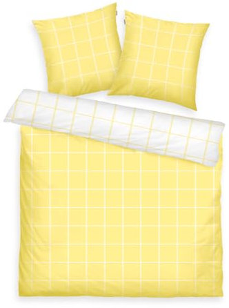 TOM TAILOR Renforcé-Bettwäsche, 2*80x80 cm + 200x220 cm, 100% Baumwolle/ Renforcé, mit Wendemotiv und farbigem Markenreißverschluss, LARGE CHECK Gelb, Weiß (Light Lemon & Crisp White)