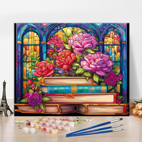 TISHIRON Kit de peinture abstraite par numéros pour adultes, kaléidoscope, livre, art, bricolage, peinture par numéro, aquarelle, livre, fleurs, peinture par numéro, kits de peinture acrylique, 40,6 x