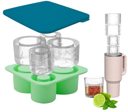 FUFRE Eiswürfelform Silikon für Stanley Becher, 4 Fach Eiswürfelbehälter für Stanley Cup, Silikon Eiswürfelform mit Deckel, BPA Frei, Eiswürfelschale Sichere Eiswürfel Form für 30/40 Oz Becher (Grün)