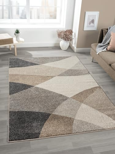 Mia's Teppiche Mosaix - Moderner Dichter Kurzflor Teppich für Wohn- und Schlafzimmer, mit Konturenschnitt, Geometrischen Mustern, Kariert, in Beige, 200 x 280 cm