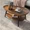 Ovaler Mid-Century Modern Couchtisch mit 2 Etagen - Geräumiges Design, Kleiner Sofa-Beistelltisch, Rustikaler Bauern-Tisch (Farbe: Eiche, Größe: 100cm)