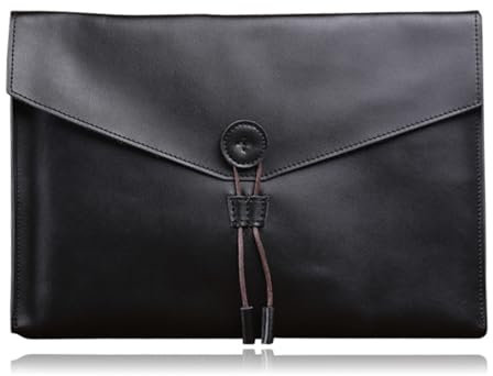 Aktentasche aus Leder, A4, Papier-Aktentasche, Bürotasche, Rindsleder, Tasche für Schule, Büro, Zuhause (Noir)