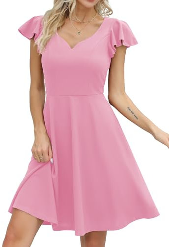 Missufe Robe de cocktail élégante vintage pour femme - Courte - Ligne A - Col en cœur, rose clair, S