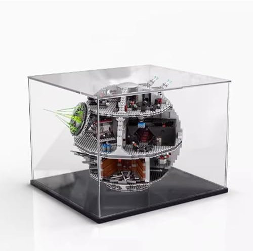Acryl-Vitrine für Lego 75159 Todesstern-Modell, staubdichte transparente Acryl-Vitrine, Aufbewahrungsbox (Modell nicht im Lieferumfang enthalten) (schwarzer Sockel)