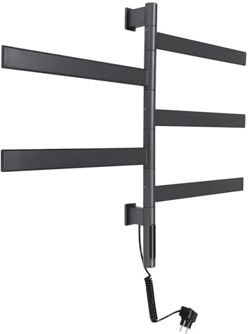 JAYEUW Scaldasalviette elettrico girevole a 180°, intelligente LED touch screen, portasciugamani rotante, per bagno, montaggio a parete, scaldasalviette (grigio)