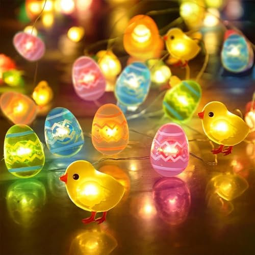 Lichterkette Ostern Batterie,2M 20LED Lichterkette Ostern Küken,Osterküken Lichterkette,Lichterkette Innen Ostern,Huhn Lichterkette,Lichterkette Außen Ostern,LED Lichterkette usb Ostereier