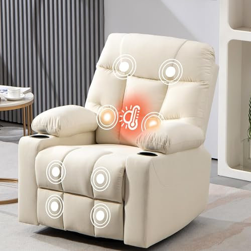 BRTHORY Relaxsessel mit Massagefunktion Fernsehsessel Liegefunktion Vibration Heizung, Dicke Rückenlehne und Armlehnen, Massagesessel mit Wippfunktion, 360°drehbar