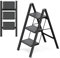 GameGem 3 Step Ladder, 3 Step Stool for Adults, Folding Step Ladder with Secure Footing, Widened Pedal, Aesthetically Pleasing Looking, Blends Right into Domestic Rooms, Black