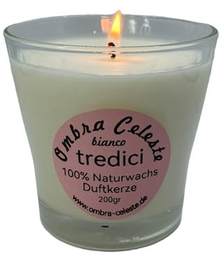 Ombra Celeste tredici bianco, candela di cera di soia fatta a mano, 200 g, candela profumata al 100% al bergamotto, patchouli, profumo forte, stoppino di cotone, regalo