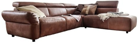 KAWOLA Relaxsofa RISO - Ecksofa Motorische Sitztiefenverstellung Eckcouch Leder Braun, Recamiere Rechts, Couchgarnitur, Sofa Schwarz