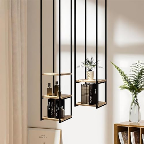 ZYFBD Deckenregal – Wandmontiertes schwarzes Metallregal für Fotos, Bücher und Pflanzen – offene Regallösung für Wohnzimmer, Bar und Esszimmer