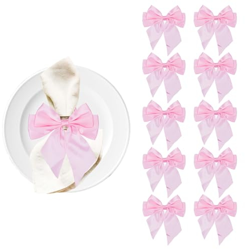 NICENEEDED 10 Teiliges Serviettenring Set Mit Schleife 4.02 x 4.53 Zoll Rosa Tischring Mit Schleife Schicke Serviettenschnalle Aus Satin Für Kokette Party Junggesellinnenabschied Braut