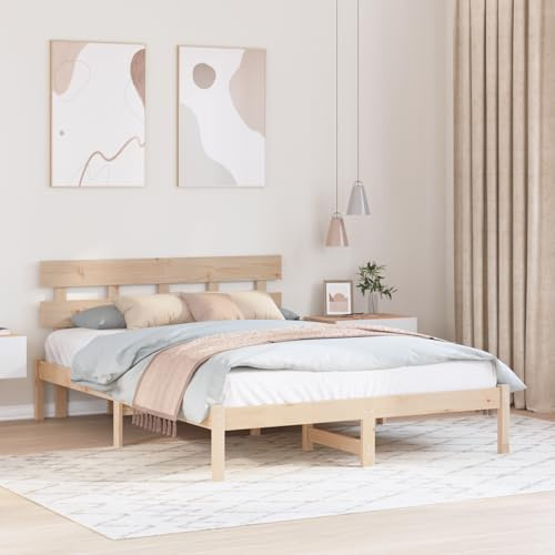 vidaXL Bettgestell Mit Kopfteil 150X200 cm Massivholz Kiefer Für Schlafzimmer Minimalistisches Design Langlebig Einfache Montage Kein Boxspring Notwendig Braunes Plattformholz Queen Erwachsene Modern