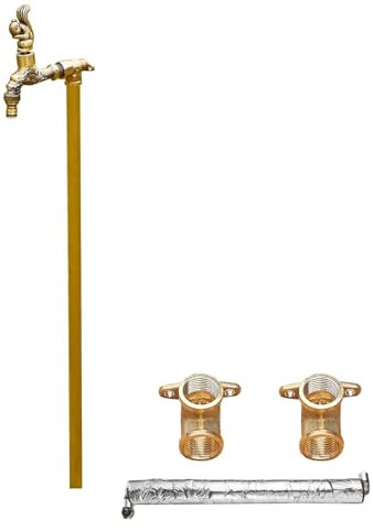 GBPLDMAQ Fontana Ghisa Verticale per Esterni in Ottone Fuso, Rubinetto Esterno in Stile Antico, Tubo Antigelo con Cotone Antigelo per Giardino Esterno, Fontana di Irrigazione(60cm/24in)