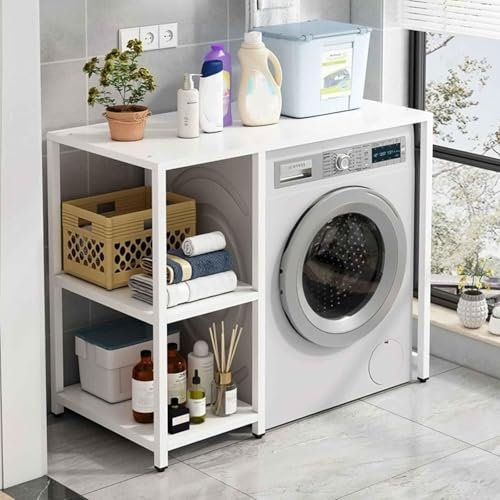 Étagères pour lave-linge et sèche-linge – Étagère de rangement avec plan de travail pour machine à laver et salle de bain, blanc (90 x 95 x 60 cm)