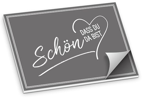 itenga Tischset DIN A3 – 50 Blatt Papier-Platzset „Schön, DASS du da bist“ V2 | Platzdeckchen als Gedeckunterlage für Geburtstag, Grillparty, Gartenfest & Motto-Party (1, grau)