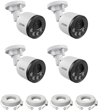 ZOSI 4er 4K 8MP PoE Überwachungskamera Aussen, Person und Fahrzeugerkennung | mit 18m Netzwerkkabel, Kompatibel nur mit ZOSI PoE NVR ab 4K/8MP, Audioaufnahme, 30m IR-Nachtsicht, IP66 Wasserdicht, C180