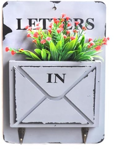 Wall-Mount Mailboxes Wood Mailbox Wall Storage Creative Letter Rack Key Holder Mail Organizer Home Decoration With Hook Hanger Letter Rack Locking(Gris)