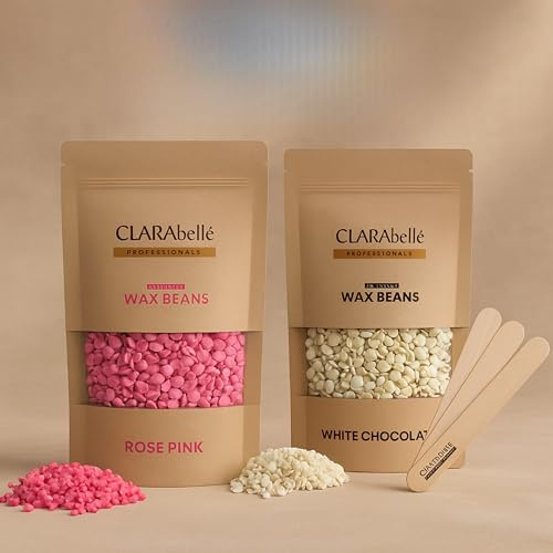 Clarabelle - Confezione combinata di fagioli di cera dura brasiliana, perle di cioccolato bianco e carbone attivo, per depilazione indolore e senza strisce, per viso, bikini e corpo (rosa e cioccolato