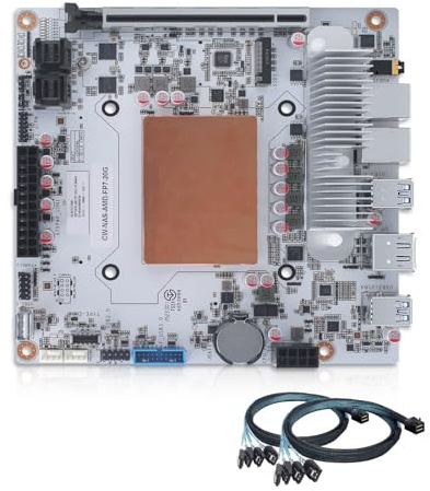 SJRC NAS Motherboard 8 Bay with Dual 10 GbE RJ45, Ryzen 7 8845HS Mini ITX Mainboard with 2xM.2 NVMe PCIe4.0 x4 NAS Board, USB4 40Gbps, 32G DDR5 RAM 1TB SSD (2xSFF-8643 Cable)