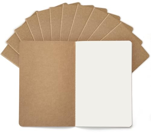 Foliom 12er Notizbuch A5 Blanko - Kraftpapier Notizheft mit Fadenbindung | 60 Seiten, 80g/m² beiges Papier, flachliegend, Vorrat für Schule, Büro, Studium & Skizzen
