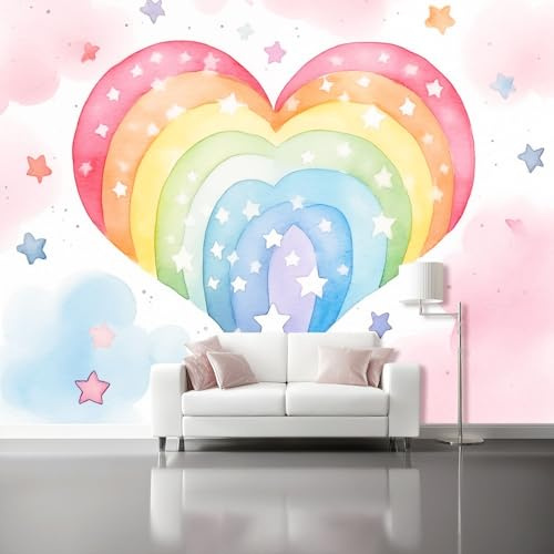 Wandtapete Aquarell Cartoon Herz - Fototapete Rosa Vliestapete Dekoration Wandbild, Tapete Panorama Poster für Schlafzimmer Wohnzimmer Kinderzimmer Wand-Dekor 150 x 105 cm