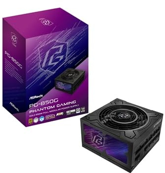 ASRock Phantom Gaming PG-850G 850W ATX Power Supply Unit, 80 Plus Gold Certified, 135mm Fluid Dynamic Bearing Fan, High Efficiency PSU