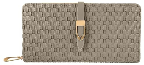 Cham Cham Geldbörse für Damen aus Kunstleder in Grau, Geldbeutel mit Reißverschluss in 10 x 19 x 3,5 cm