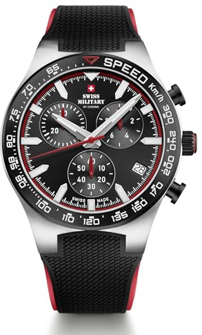 Swiss Military by Chrono SM34115.06 Herren Uhr Chronograph Quarzwerk mit Kautschukarmband Analoge Herrenuhr Armbanduhr Silber