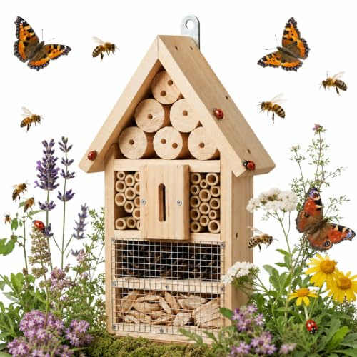 Relaxdays Insektenhotel, Bausatz, Holz, HxBxT: 30,5 x 17,5 x 6 cm, Natur | Insektenhaus zum Aufhängen, Garten & Balkon