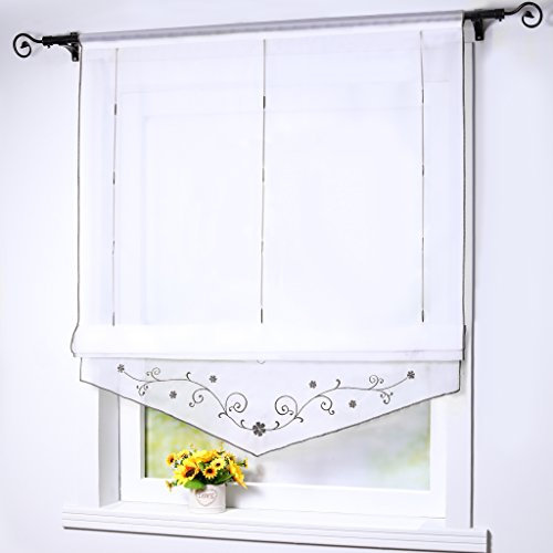 Joyswahl Raffrollo Voile Transparentes Bändchenrollo Lisa mit Tunnelzug Stickerei Gardine BxH 140x140cm Grau 1er Pack