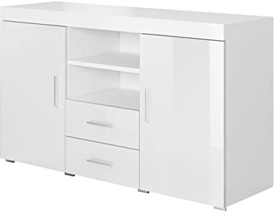 MB Muebles Bonitos, Buffet Roque pour Salon et Salle à Manger Moderne, Meuble TV en Mélamine, Couleur Blanc Brillant, 140x80x40 cm