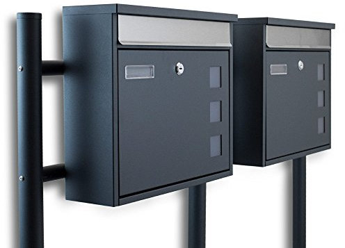 BITUXX® Freistehender Doppelstandbriefkasten Briefkastenanlage Fronteinwurf mit Quadratfenster Dunkelgrau Anthrazit